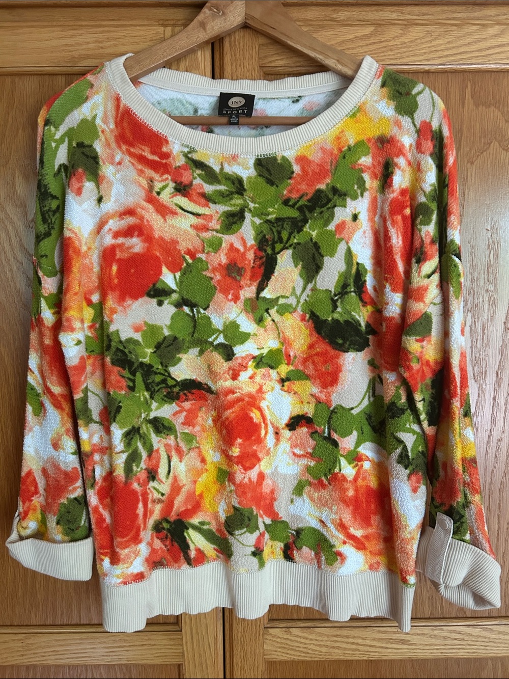 Jones New York Floral Crewneck Sweatshirt in Orange, Green & Cream